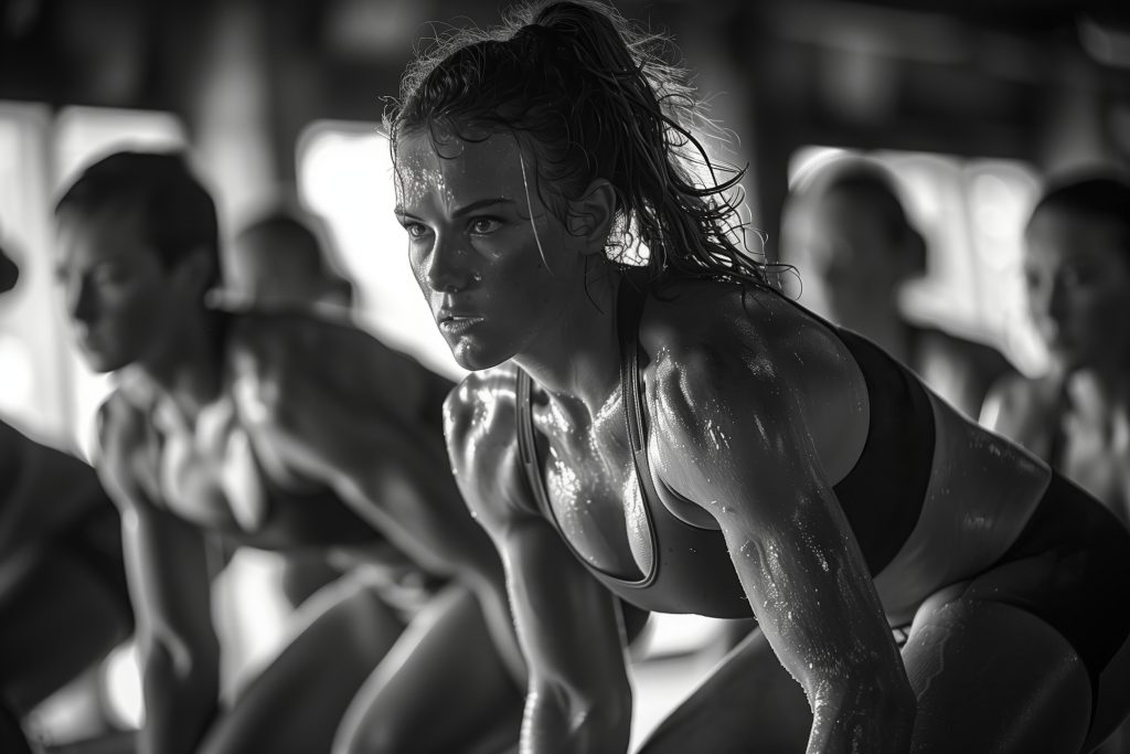 Determined Woman Sweating During a Group Fitness Class